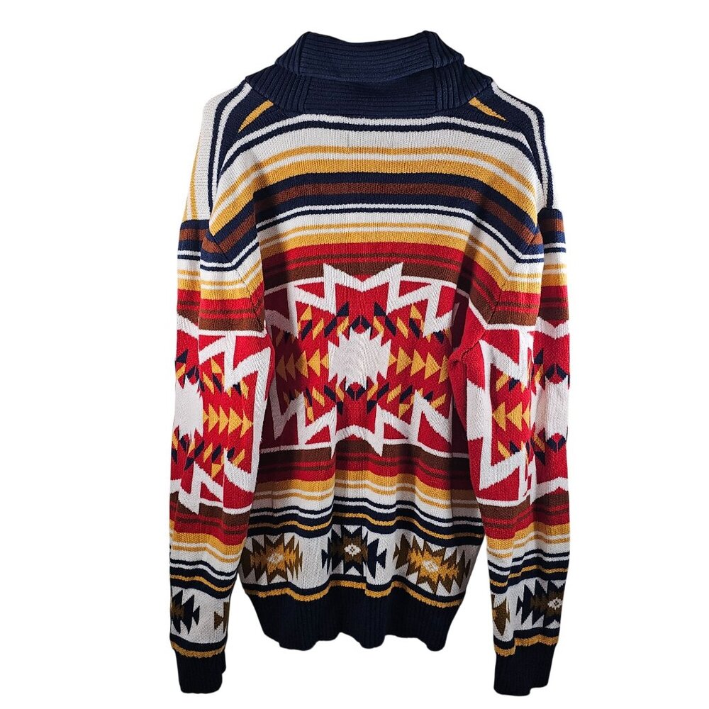 Sun + Stone Mens Size XL Southwest Aztec Shawl Sweater Geometric Cotton - Picture 2 of 4
